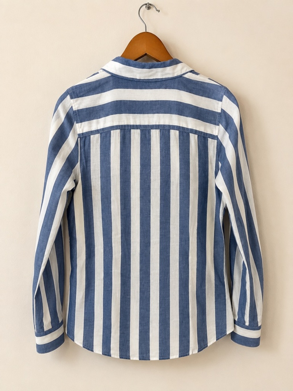 100% Cotton Crown & Ivy Blue & White Stripe Button Front Shirt | Coastal - Picture 3 of 5